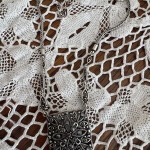 Silver Pendant Necklace with Intricate Design Marcasite Accents